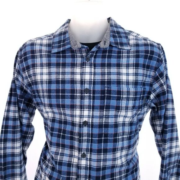 Eddie Bauer Mens M FLANNEL Shirt Camisa Blue Plaid Fleece - Picture 4 of 8